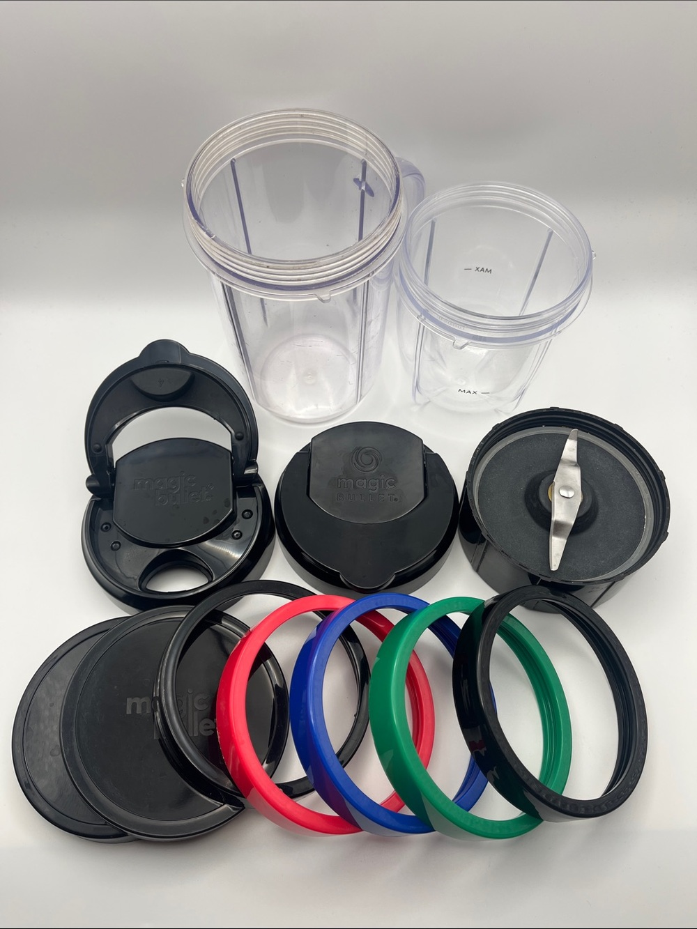 Magic Bullet Personal Blender Parts - Cups, Blade, Rings & Tops 12 pieces